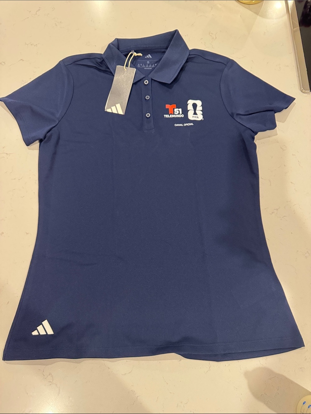 adidas Navy Blue Short-Sleeve Polo with Telemundo and FIFA World Cup Logos